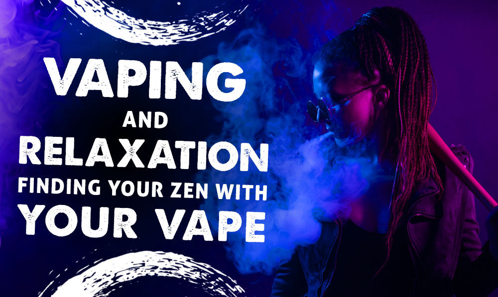 Vaping and Relaxation: Finding Zen with Your Vape with woman vaping in front of dark purple and blue background